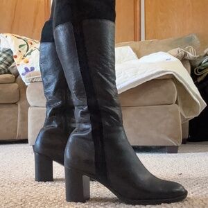 Naturalizer Black Leather Boots with Suede Trim 8.5 M Wide Calf